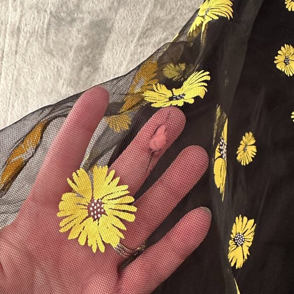 Modcloth Maxi Dress Black Yellow Daisies SMALL Long Sleeve Gown - Picture 3 of 6